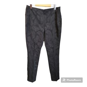 WILLOW & THREAD Black On Black Leaf Pattern Straight Leg Trousers Size 10